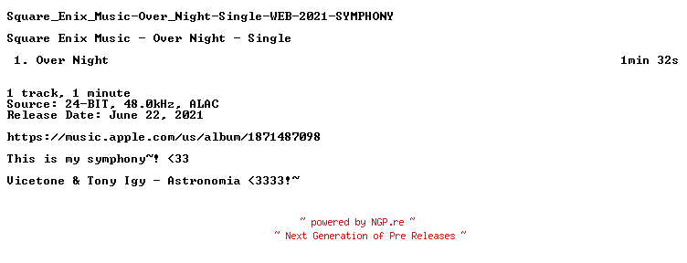 NFO for the release Square_Enix_Music-Over_Night-Single-WEB-2021-SYMPHONY by SYMPHONY
