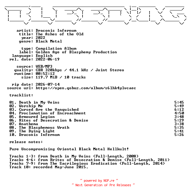 NFO for the release Draconis_Infernum-The_Ashes_of_the_Old-WEB-2022-BLEEDiNG by BLEEDiNG