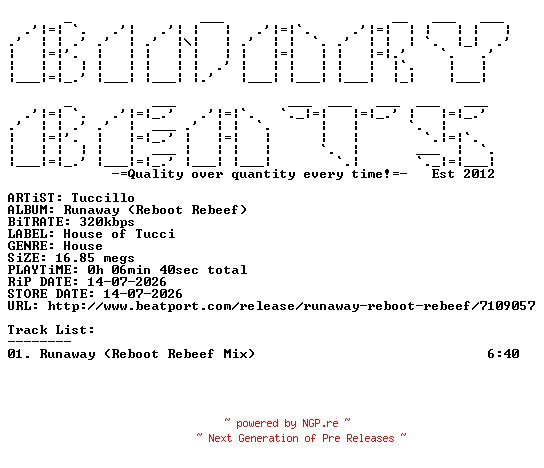 NFO for the release Tuccillo-Runaway_(Reboot_Rebeef)-(HOT017)-SINGLE-WEB-2026-BB by BB