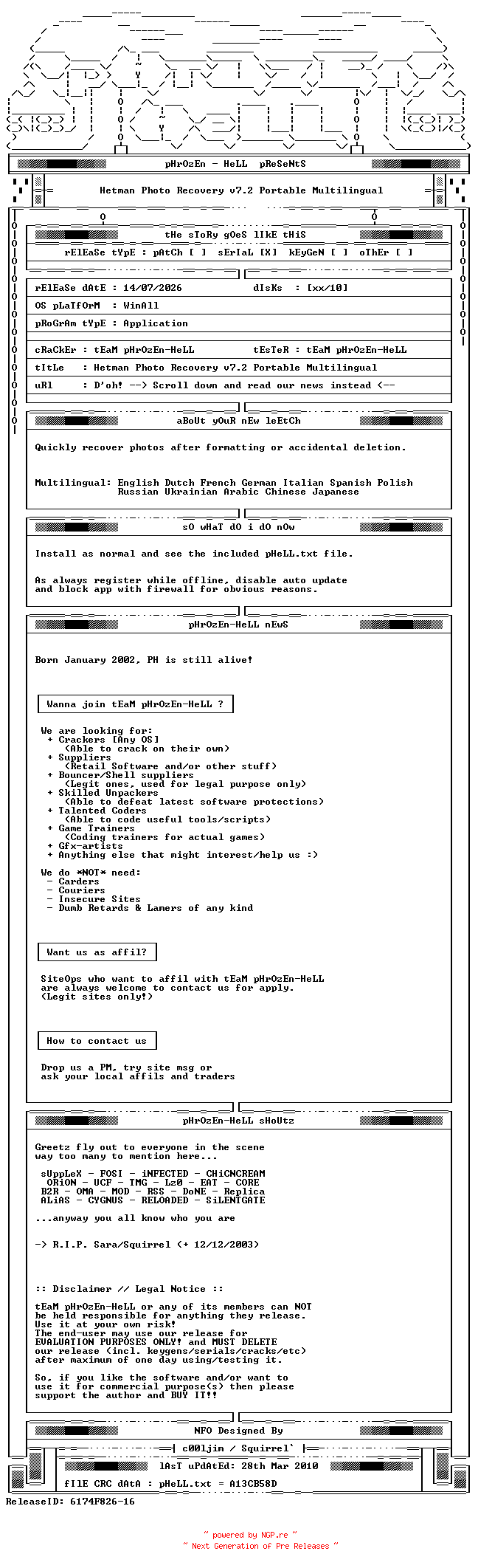 NFO for the release Hetman.Photo.Recovery.v7.2.Portable.Multilingual-PH by PH