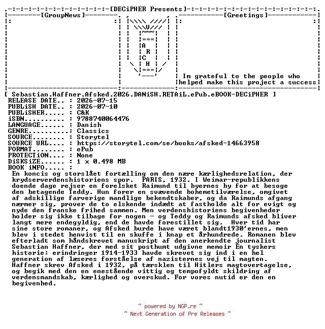 NFO for the release Sebastian.Haffner.Afsked.2026.DANiSH.RETAiL.ePub.eBOOK-DECiPHER by DECiPHER