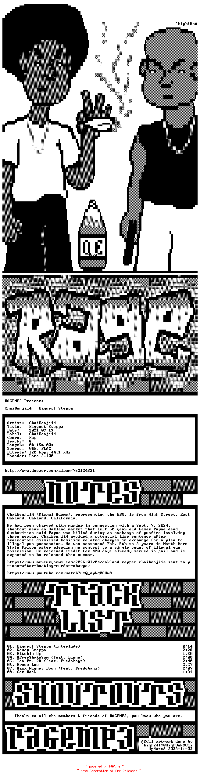 NFO for the release ChaiBenjii4-Biggest_Steppa-WEB-2021-RAGEMP3 by RAGEMP3