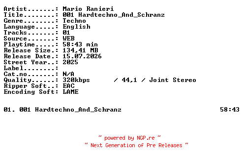 NFO for the release Mario_Ranieri-001_Hardtechno_And_Schranz-WEB-2025-XTC_iNT by XTC_iNT