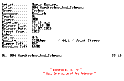 NFO for the release Mario_Ranieri-004_Hardtechno_And_Schranz-WEB-2025-XTC_iNT by XTC_iNT