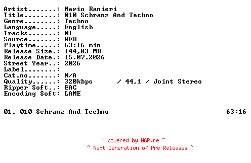 NFO for the release Mario_Ranieri-010_Schranz_And_Techno-WEB-2026-XTC_iNT by XTC_iNT