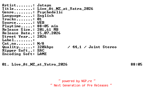 NFO for the release Jatayu-Live_At_NZ_at_Yatra_2026-WEB-2026-XTC_iNT by XTC_iNT