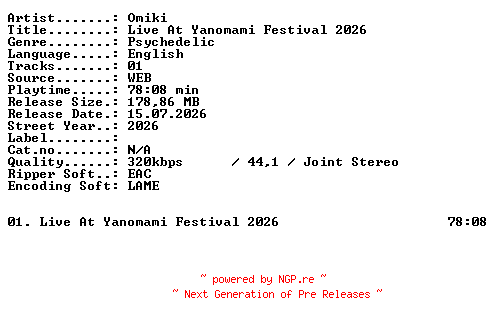 NFO for the release Omiki-Live_At_Yanomami_Festival_2026-WEB-2026-XTC_iNT by XTC_iNT