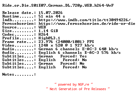 NFO for the release Ride.or.Die.S01E07.German.DL.720p.WEB.h264-WvF by WvF