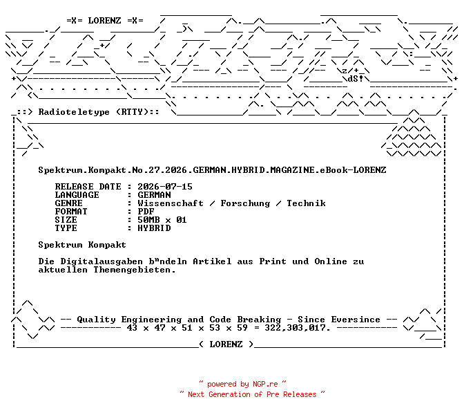 NFO for the release Spektrum.Kompakt.No.27.2026.GERMAN.HYBRID.MAGAZINE.eBook-LORENZ by LORENZ