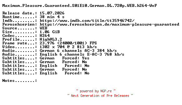 NFO for the release Maximum.Pleasure.Guaranteed.S01E10.German.DL.720p.WEB.h264-WvF by WvF