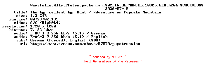 NFO for the release Waustelle.Alle.Pfoten.packen.an.S02E16.GERMAN.DL.1080p.WEB.h264-SCHOKOBONS by SCHOKOBONS