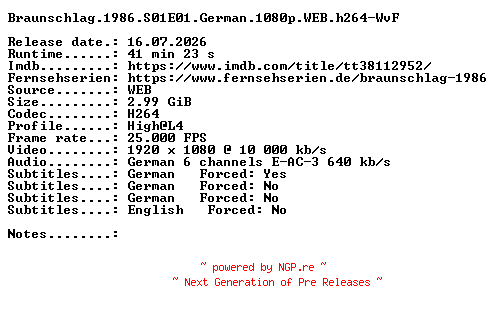 NFO for the release Braunschlag.1986.S01E01.German.1080p.WEB.h264-WvF by WvF