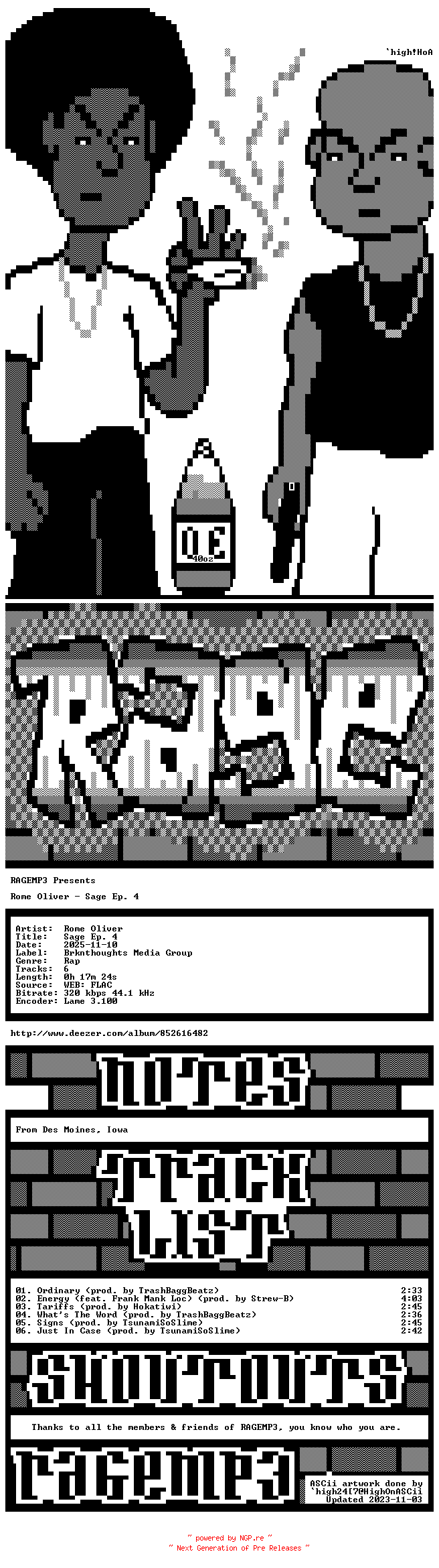 NFO for the release Rome_Oliver-Sage_Ep._4-EP-WEB-2025-RAGEMP3 by RAGEMP3