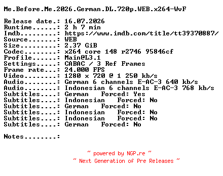 NFO for the release Me.Before.Me.2026.German.DL.720p.WEB.x264-WvF by WvF
