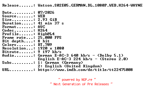 NFO for the release Watson.S02E05.GERMAN.DL.1080P.WEB.H264-WAYNE by WAYNE