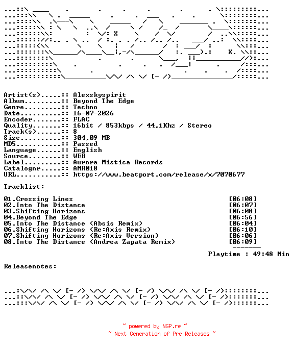 NFO for the release Alexskyspirit-Beyond_The_Edge-AMR018-16BIT-WEB-FLAC-2026-WAVED by WAVED