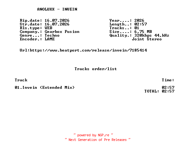 NFO for the release ANOLUXX_-_INVEIN-(GBF052)-SINGLE-WEB-2026-FMC by FMC