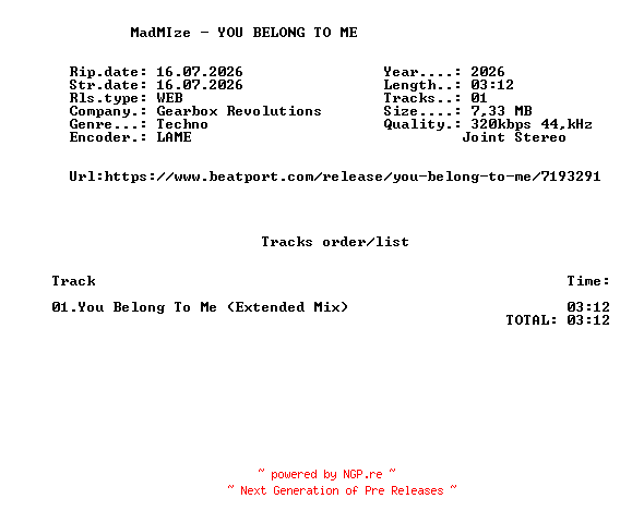 NFO for the release MadMIze_-_YOU_BELONG_TO_ME-(GBR325)-SINGLE-WEB-2026-FMC by FMC