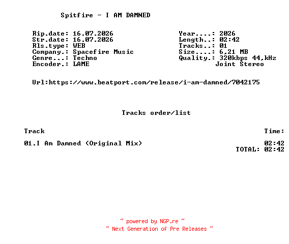 NFO for the release Spitfire_-_I_AM_DAMNED-(SPITF006)-SINGLE-WEB-2026-FMC by FMC