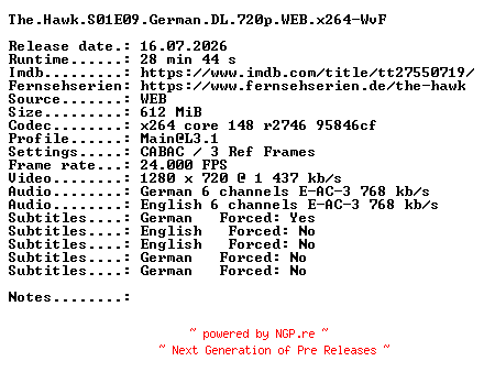 NFO for the release The.Hawk.S01E09.German.DL.720p.WEB.x264-WvF by WvF