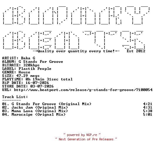 NFO for the release Baka_G-G_Stands_For_Groove-(PPR28)-WEB-2026-BB by BB