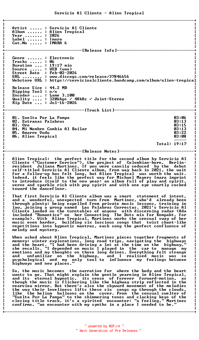 NFO for the release Servicio_Al_Cliente-Alien_Tropical-(IMARA6)-ES-WEB-2026-LEB_INT by LEB_INT