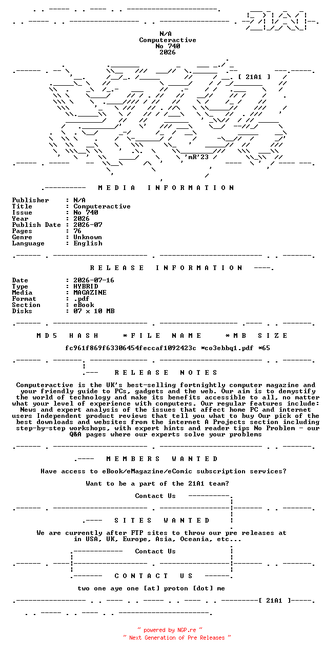 NFO for the release Computeractive.No.740.2026.HYBRID.MAGAZINE.eBook-21A1 by 21A1