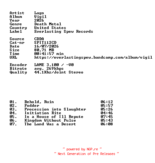 NFO for the release Lago-Vigil-CD-2026-DiTCH by DiTCH