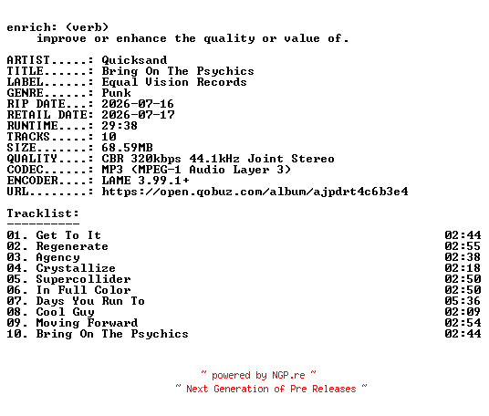 NFO for the release Quicksand-Bring_On_The_Psychics-WEB-2026-ENRiCH by ENRiCH