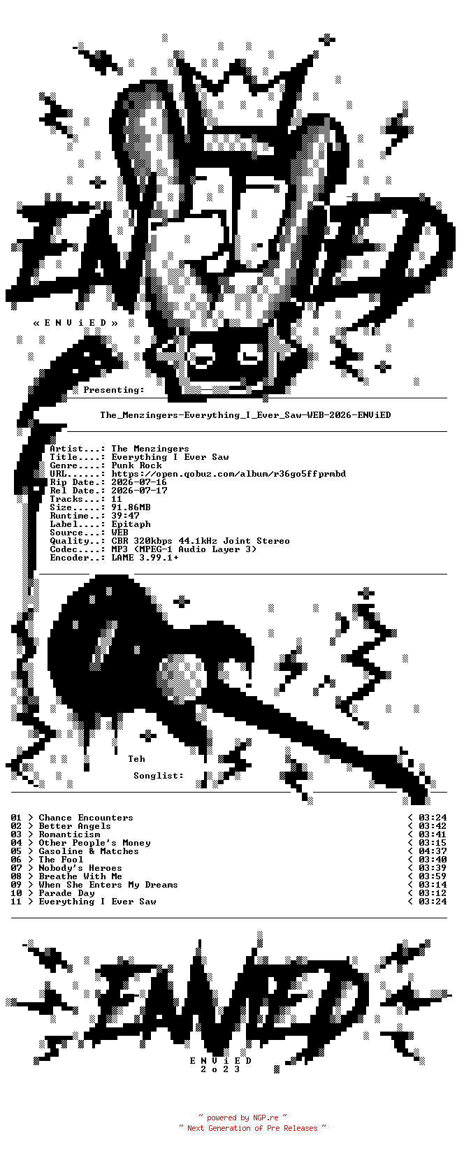 NFO for the release The_Menzingers-Everything_I_Ever_Saw-WEB-2026-ENViED by ENViED