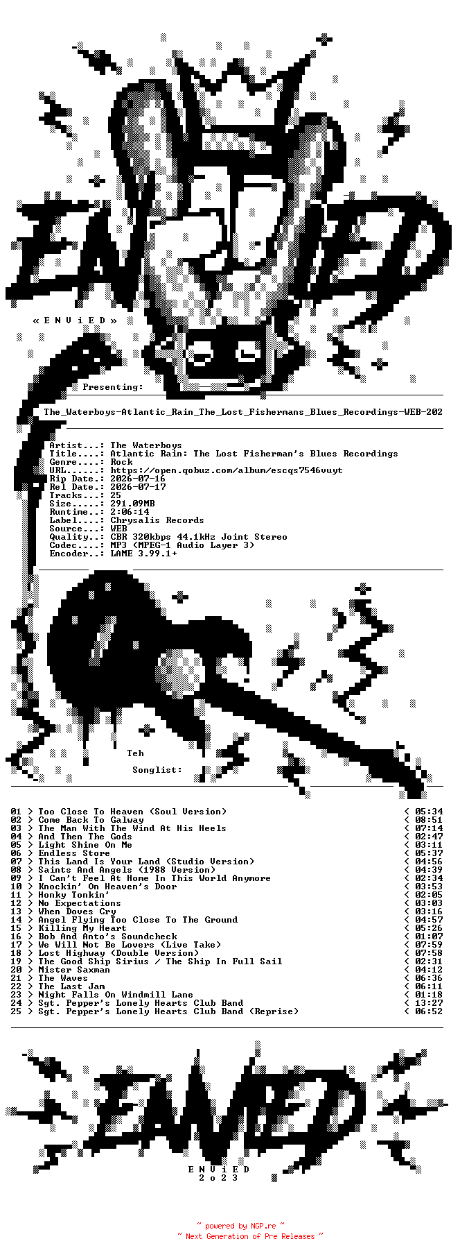NFO for the release The_Waterboys-Atlantic_Rain_The_Lost_Fishermans_Blues_Recordings-WEB-2026-ENViED by ENViED
