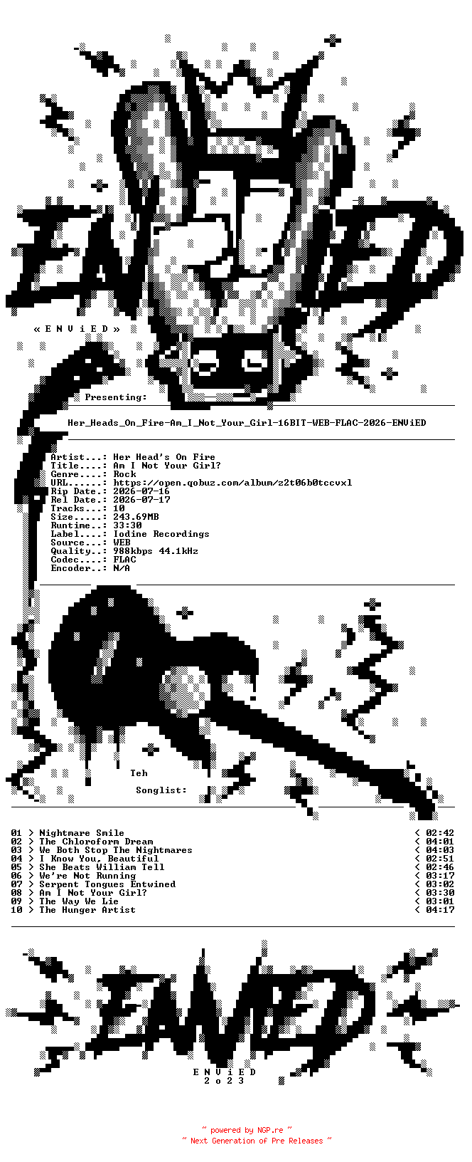 NFO for the release Her_Heads_On_Fire-Am_I_Not_Your_Girl-16BIT-WEB-FLAC-2026-ENViED by ENViED