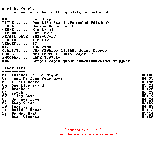 NFO for the release Hot_Chip-One_Life_Stand_(Expanded_Edition)-WEB-2026-ENRiCH by ENRiCH