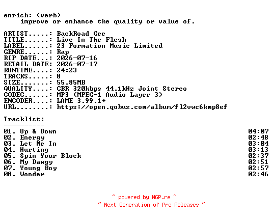 NFO for the release BackRoad_Gee-Live_In_The_Flesh-WEB-2026-ENRiCH by ENRiCH