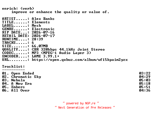 NFO for the release Alex_Banks-Elements-WEB-2026-ENRiCH by ENRiCH