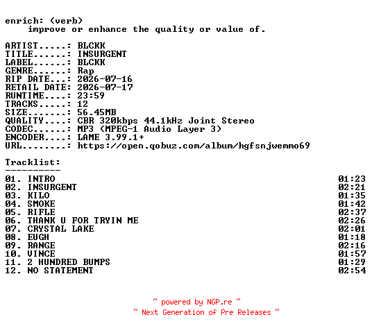 NFO for the release BLCKK-INSURGENT-WEB-2026-ENRiCH by ENRiCH