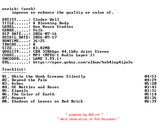 NFO for the release Cinder_Well-A_Blooming_Body-WEB-2026-ENRiCH by ENRiCH