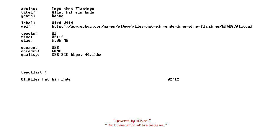 NFO for the release Ingo_Ohne_Flamingo_-_Alles_Hat_Ein_Ende-SINGLE-WEB-DE-2026-BITCOINS by BITCOINS
