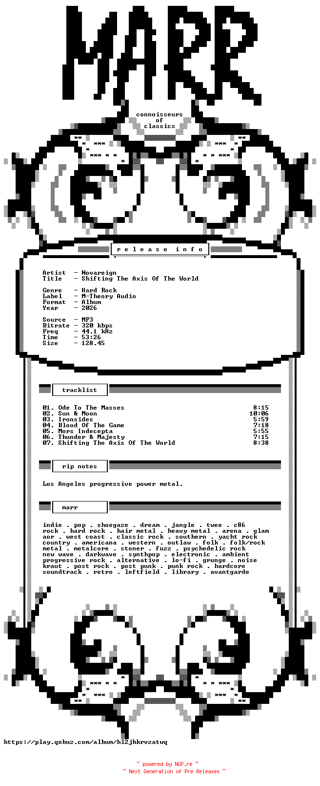 NFO for the release Novareign-Shifting_The_Axis_Of_The_World-WEB-2026-MARR by MARR