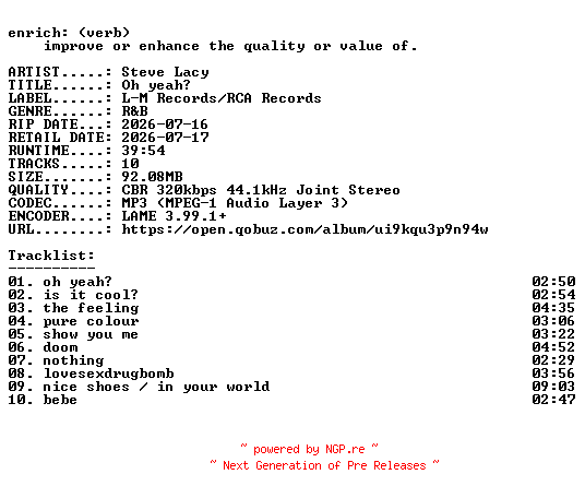 NFO for the release Steve_Lacy-Oh_yeah-WEB-2026-ENRiCH by ENRiCH