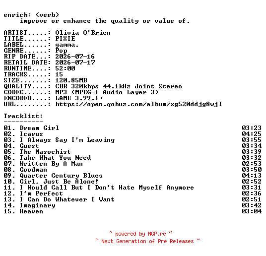 NFO for the release Olivia_OBrien-PIXIE-WEB-2026-ENRiCH by ENRiCH