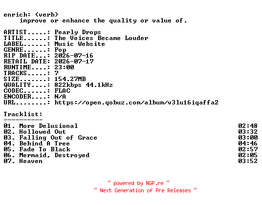 NFO for the release Pearly_Drops-The_Voices_Became_Louder-EP-16BIT-WEB-FLAC-2026-ENRiCH by ENRiCH