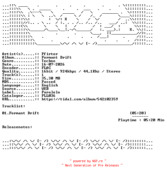 NFO for the release Pfirter-Formant_Drift-PLL036-SINGLE-16BIT-WEB-FLAC-2026-WAVED by WAVED