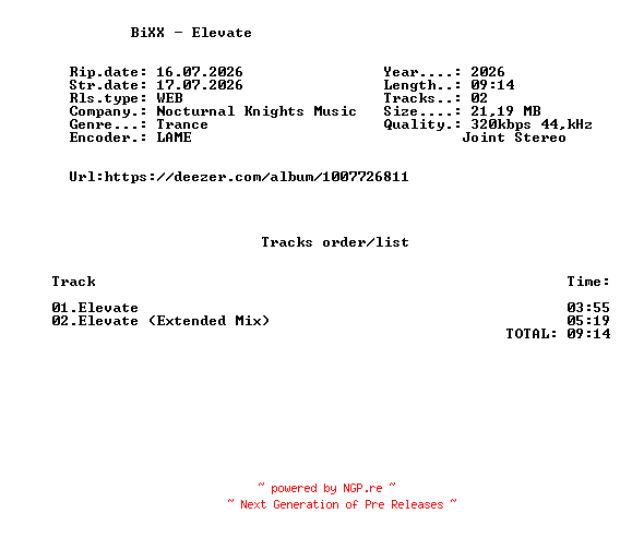 NFO for the release BiXX_-_Elevate-(NK384)-WEB-2026-FMC by FMC