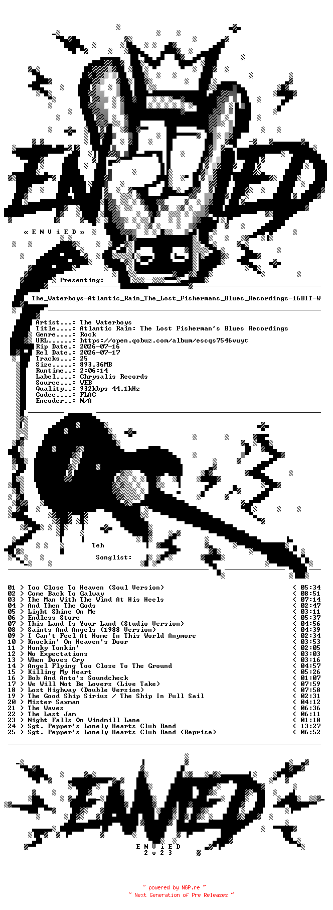 NFO for the release The_Waterboys-Atlantic_Rain_The_Lost_Fishermans_Blues_Recordings-16BIT-WEB-FLAC-2026-ENViED by ENViED