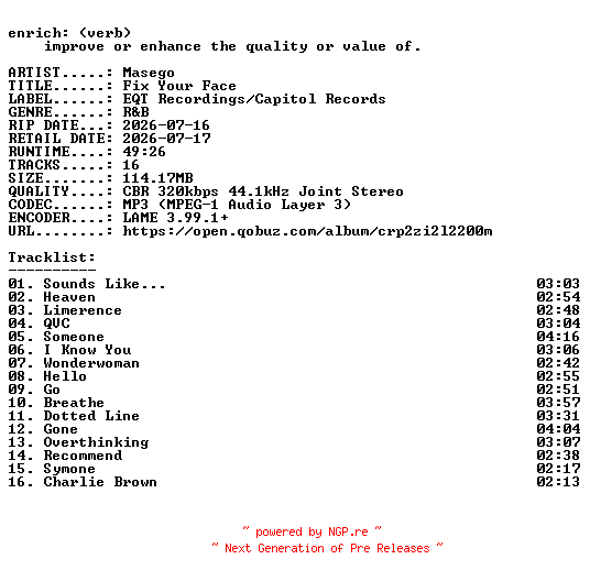 NFO for the release Masego-Fix_Your_Face-WEB-2026-ENRiCH by ENRiCH