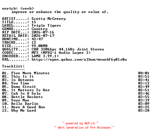 NFO for the release Scotty_McCreery-15-WEB-2026-ENRiCH by ENRiCH