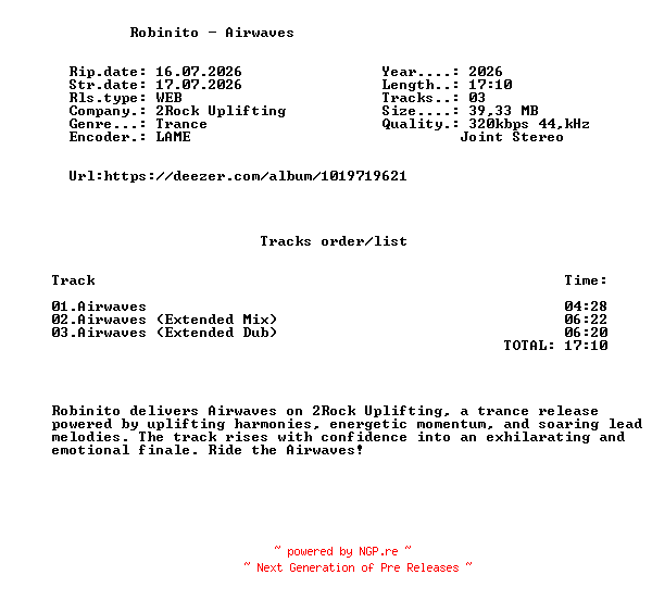 NFO for the release Robinito_-_Airwaves-(2RU107)-WEB-2026-FMC by FMC