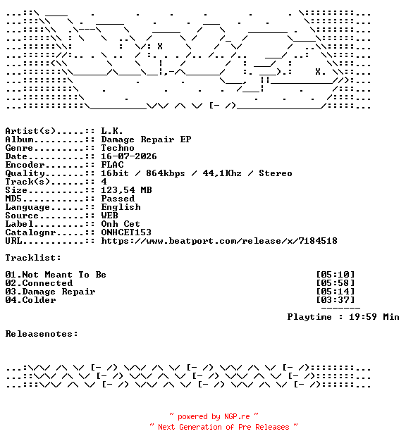 NFO for the release L.K.-Damage_Repair_EP-ONHCET153-16BIT-WEB-FLAC-2026-WAVED by WAVED