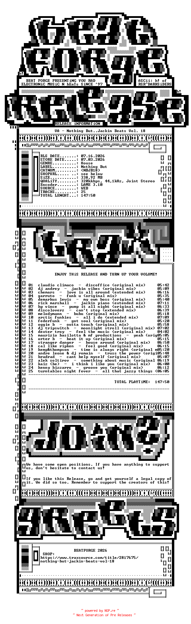 NFO for the release VA-Nothing_But__Jackin_Beats_Vol._18-(NBJB18)-WEB-2026-BF by BF